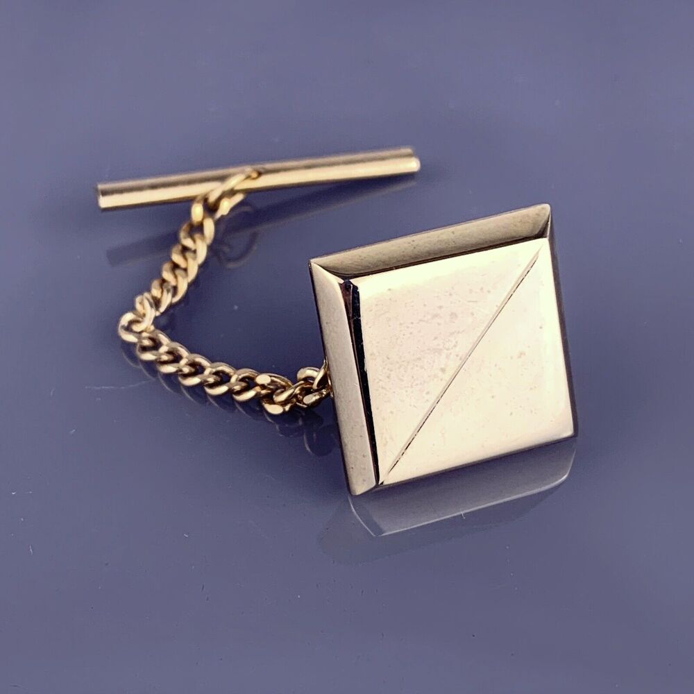 Simple Square Gold Plated Tie Tack Pin Plain Hickok Vintage